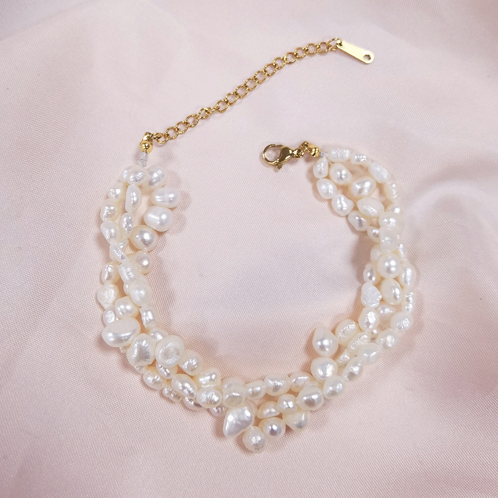 Fashion Vintage Twisted Three Layers Irregular Baroque Natural Freshwater Pearl Beaded Choker Necklace Customized Jewelry