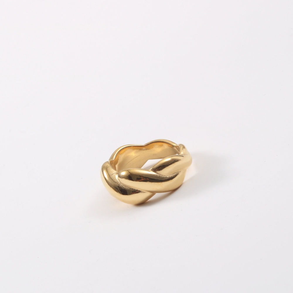 Fashion Jewelry Wholesale 18K Gold Plated Tarnish Free Gradient Rope Knot Stainless Steel Rings for Women Statement Rings