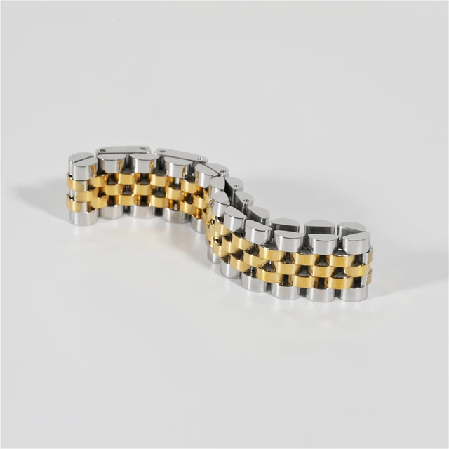 New Hot Selling Stainless Steel Gold Plated High End Trendy  2 Tones Chunky Band Bracelet