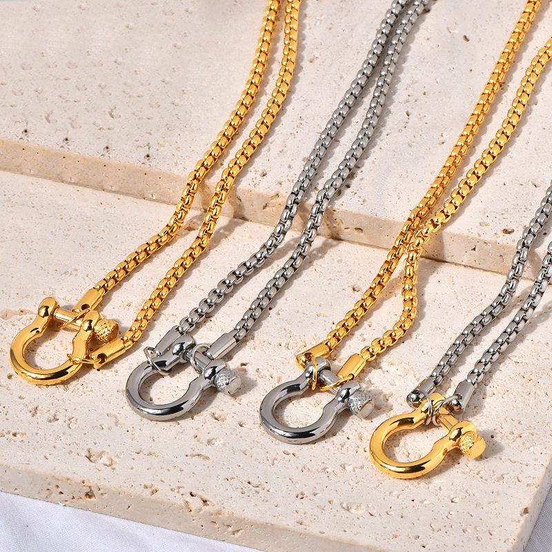 New Design Hypoallergenic Stainless Steel Gold Plated Waterproof Horseshoe Clasp Necklace Box Chain Fashion Jewelry Necklaces