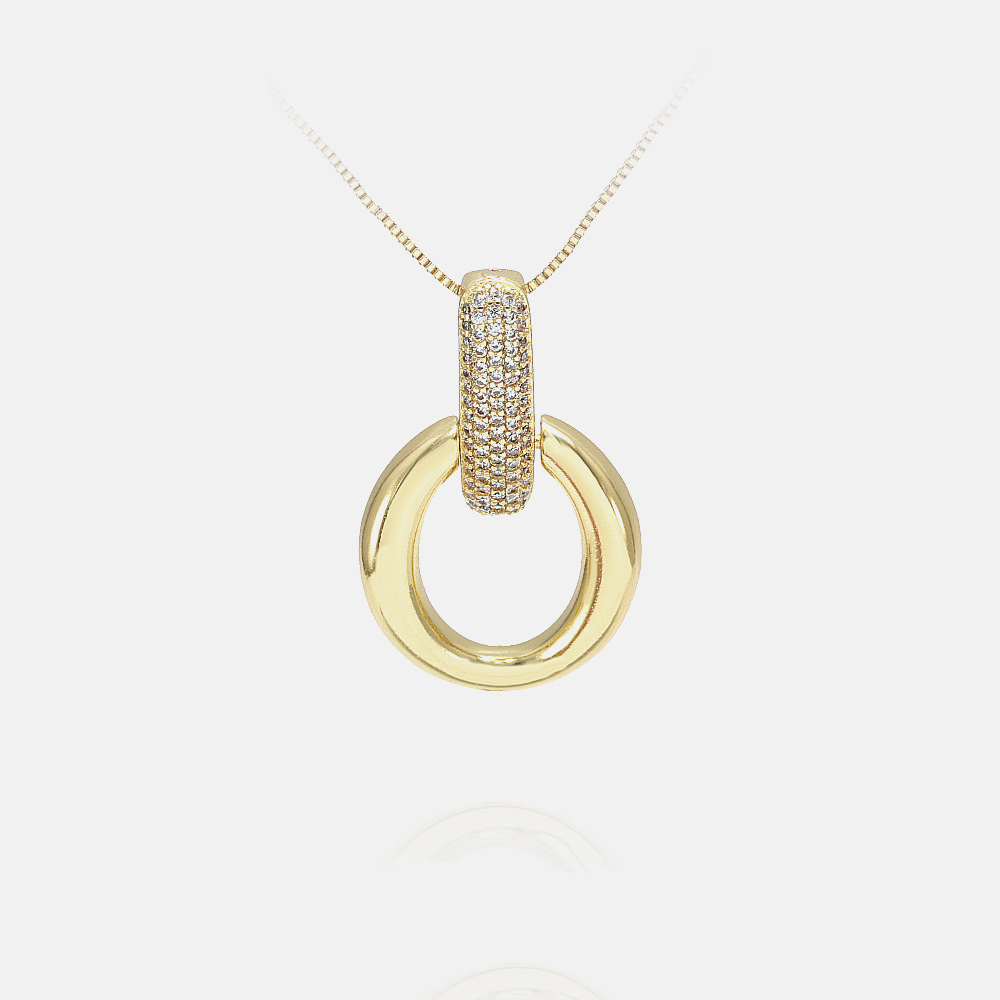 IVIAPRO Wholesale Fashion Elegant White CZ 18K Gold Plated Circle Ring Pendant Necklaces for Women