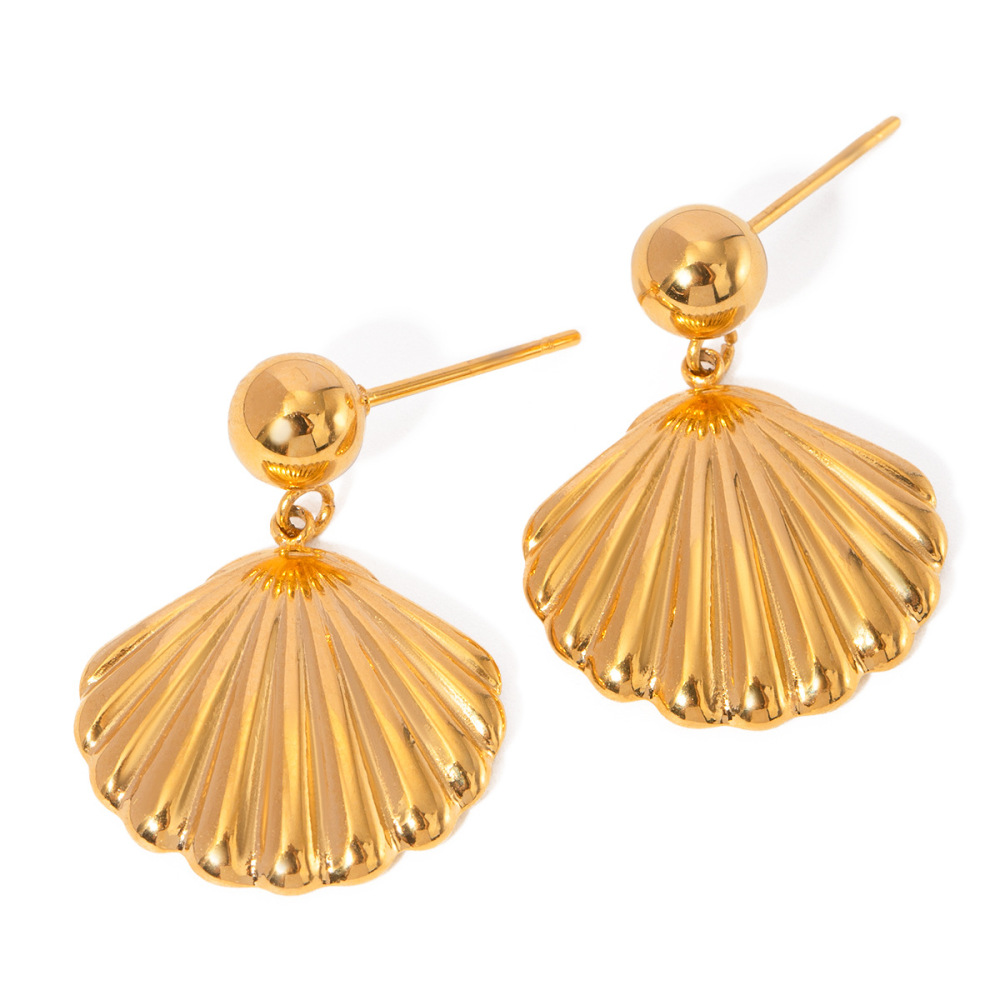 Trendy Ins 18K Gold Plated Earring Stainless Steel Waterproof Shell Shaped Stud Earrings Women Jewelry