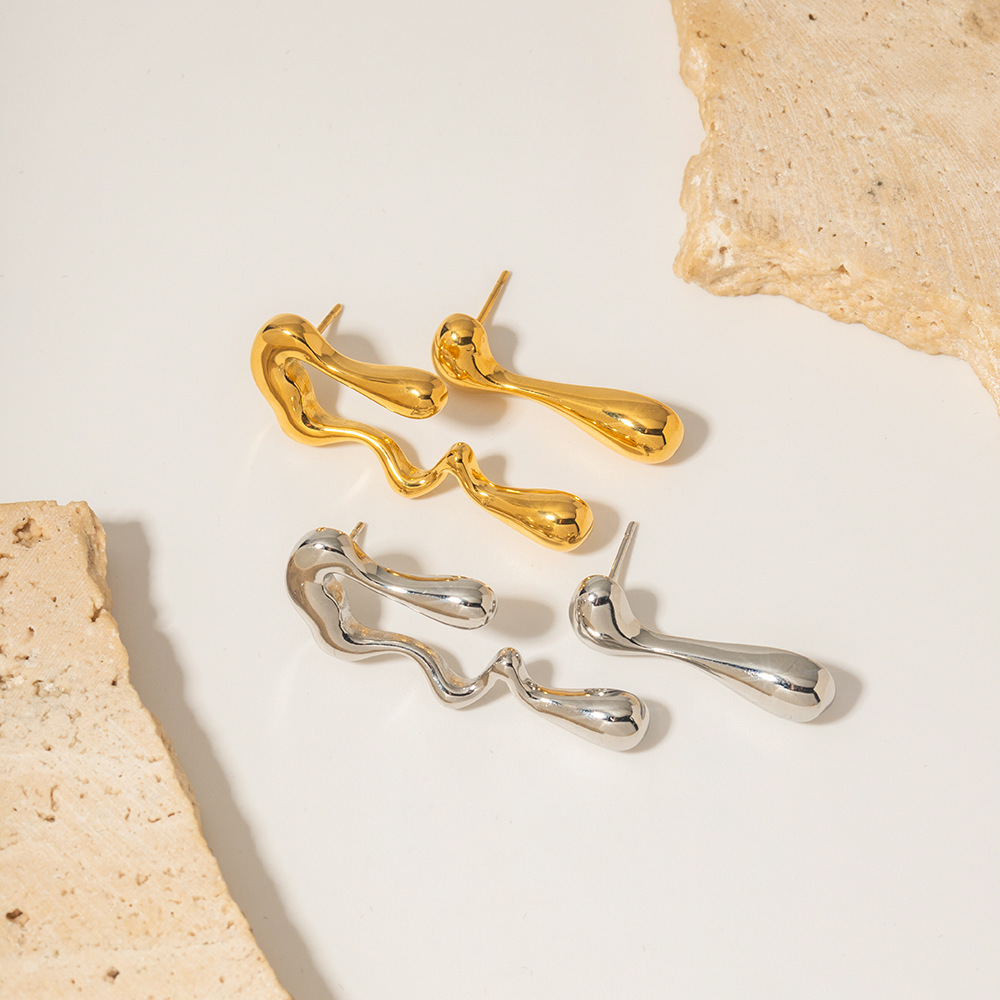 New Arrival Trendy High End 18K PVD Gold Plated Irregular Geometric Stud Earrings Stainless Steel Jewelry Wholesale