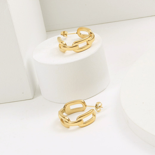IVIAPRO High Quality Stainless Steel Fashion Jewelry 18K Gold Plated Link Chain Shaped Geometric Hoop Earrings for Women