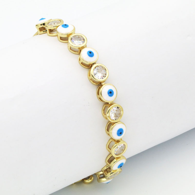 IVIAPRO Fashion Jewelry Gift 18K Gold Plated Adjustable Women Girls Cubic Zircon Oil Drip Evil Eye Bracelets