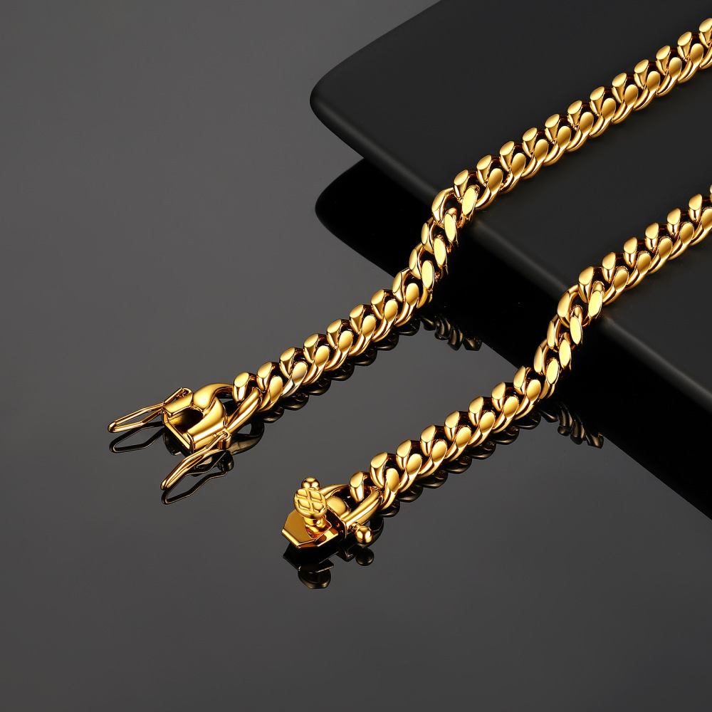 IVIAPRO Fashion Jewelry Wholesale 18K Gold Plated Tarnish Free Stainless Steel Cuban Chain Necklace for Women and Men