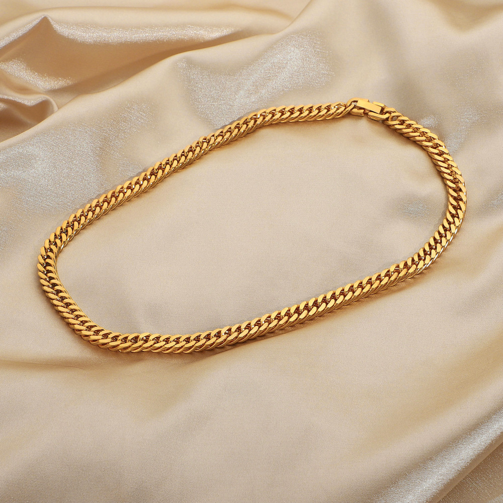Fashion Jewelry PVD Gold Plated Chunky Cuban Chain Choker Tarnish Free Statement Stainless Steel Necklace for Women