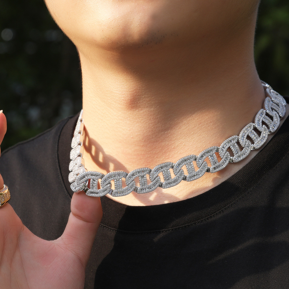 Fashion Jewelry 18K Gold Plated Shining Luxury Zirconia Chain Necklace Hiphop Jewelry