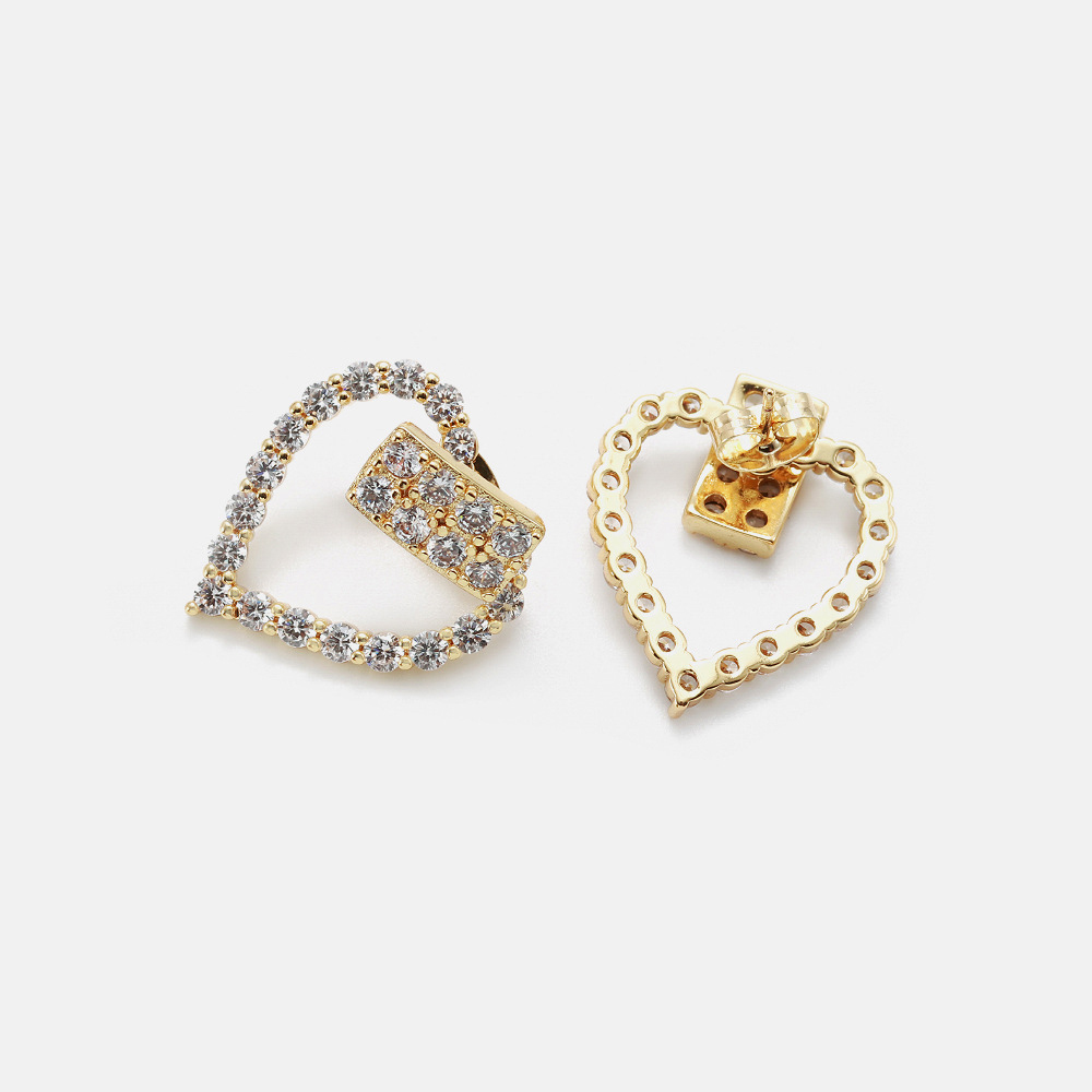 Fashion Jewelry Minimalist Style 18K Gold Plated Heart Studs CZ Earrings for Women