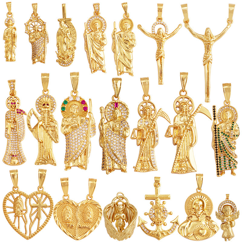 IVIAPRO Hot Selling Fashion Gold Plated CZ Pendant Charms DIY Religion Virgin Mary Pendants for Jewelry Making
