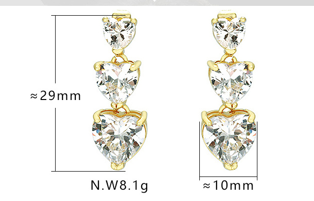 IVIAPRO Jewelry New Arrival 18K Gold Plated Three Hearts Cubic Zircon Drop Earrings for Women