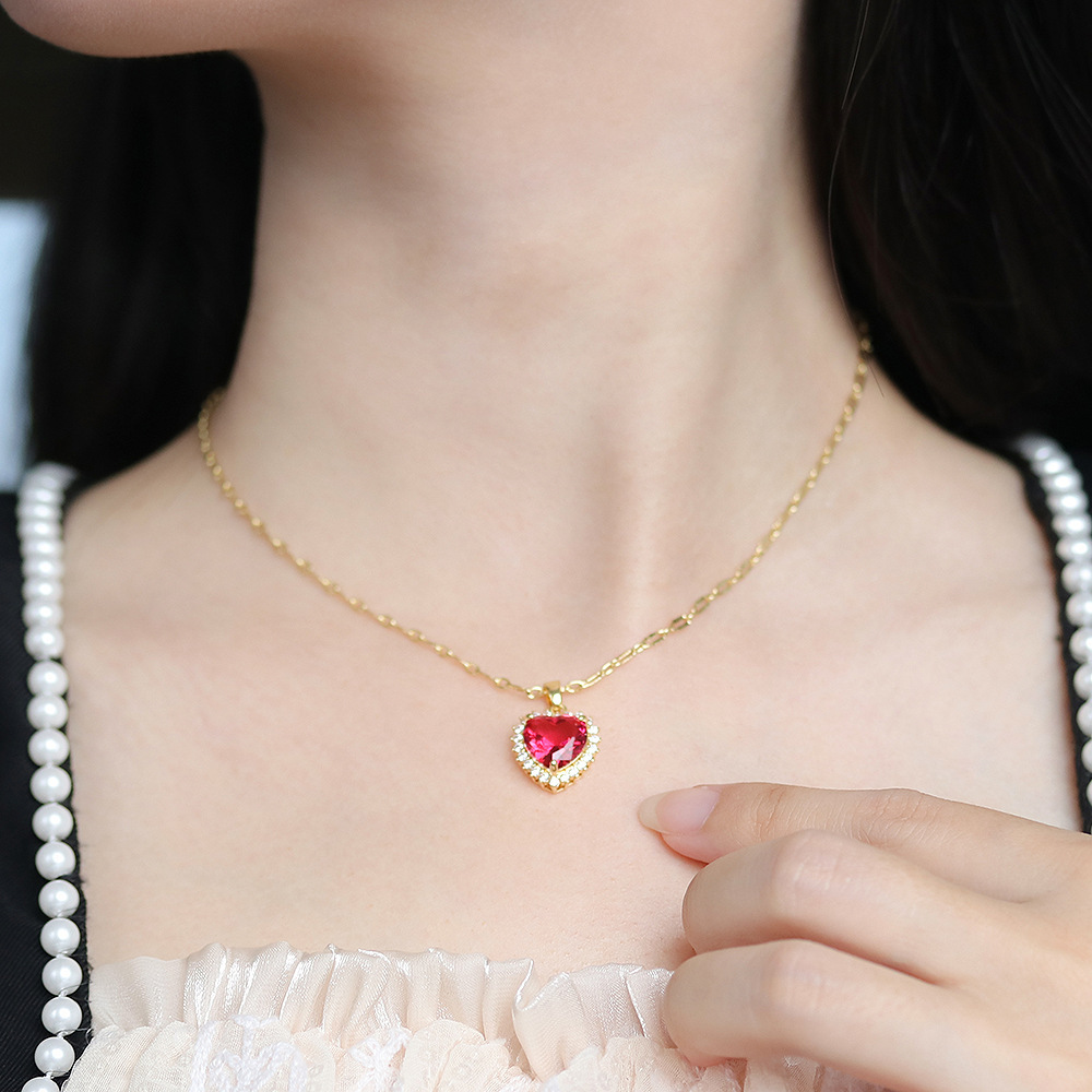 IVIAPRO Fashion Jewelry 18K Gold Plated Colorful Heart Pendant CZ Necklace for Women