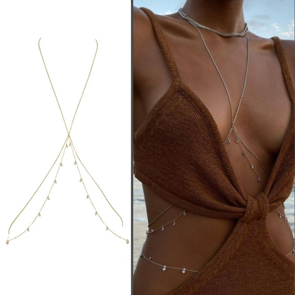 Fashion Stainless Steel 18K Gold Plated Rhinestone Women Body Chain Jewelry