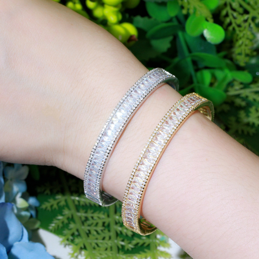 IVIAPRO Jewelry Wholesale 18K Gold Plated Shining Cubic Zircon Bangles for Women