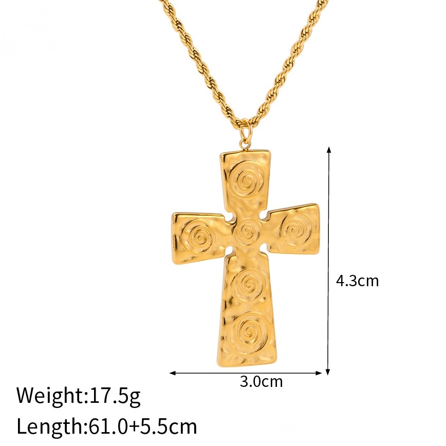 Fashion Jewelry Stainless Steel 18K PVD Gold Plated Texture Lava Crossed Necklace Chunky Cross Pendant Necklace for Women