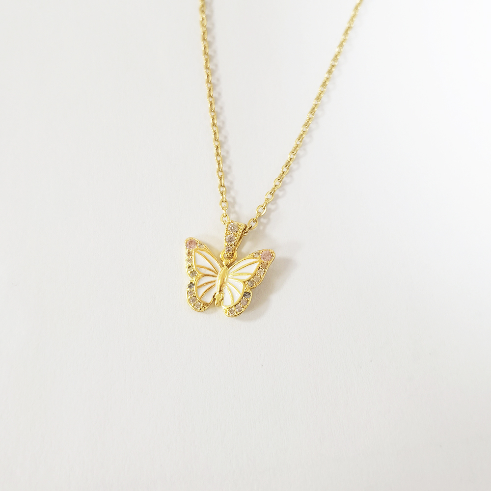 Trendy 18K Gold Plated Cute Cubic Zircon Butterfly Pendant Necklace for Women