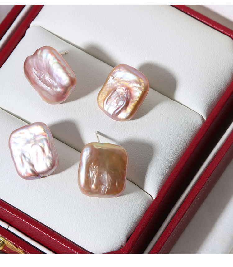 New Arrival Trendy 18k Gold Plated Square Shaped Natural Freshwater Baroque Pearl Stud Earrings