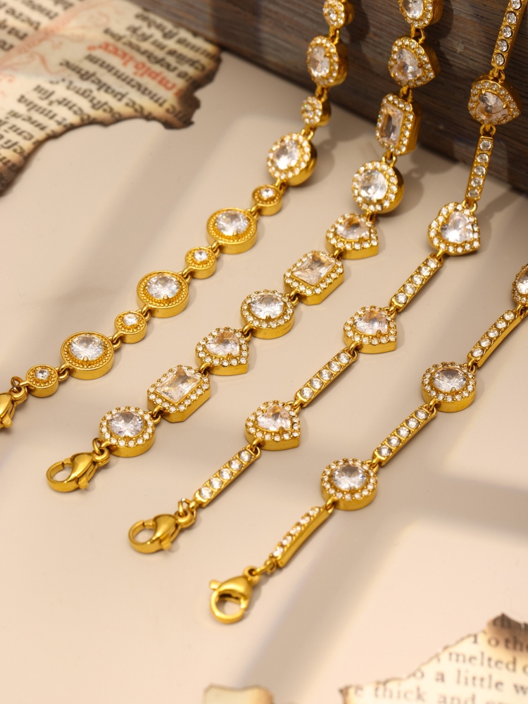 IVIAPRO Elegant Stainless Steel Tarnish Free Jewelry 18K Gold Plated Shining Heart Cubic Zircon Tennis Chain Bracelets for Women