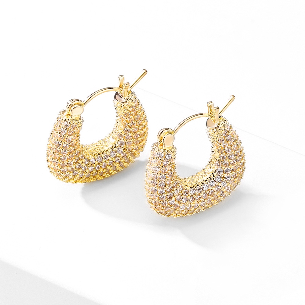 Wholesale Fashion Gold Plated U Shaped CZ Hoop Earrings Chunky Brass Trendy Zircon Earrings for Women's Party
