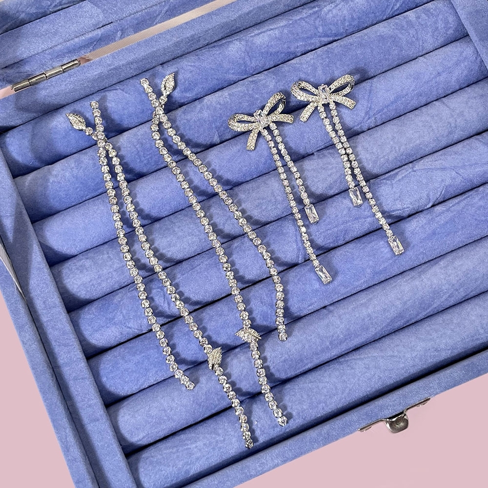 Fashion Jewelry Wholesale Women Silver Tennis Long Chain Earrings Cubic Zircon Long Tassel Earrings for Party