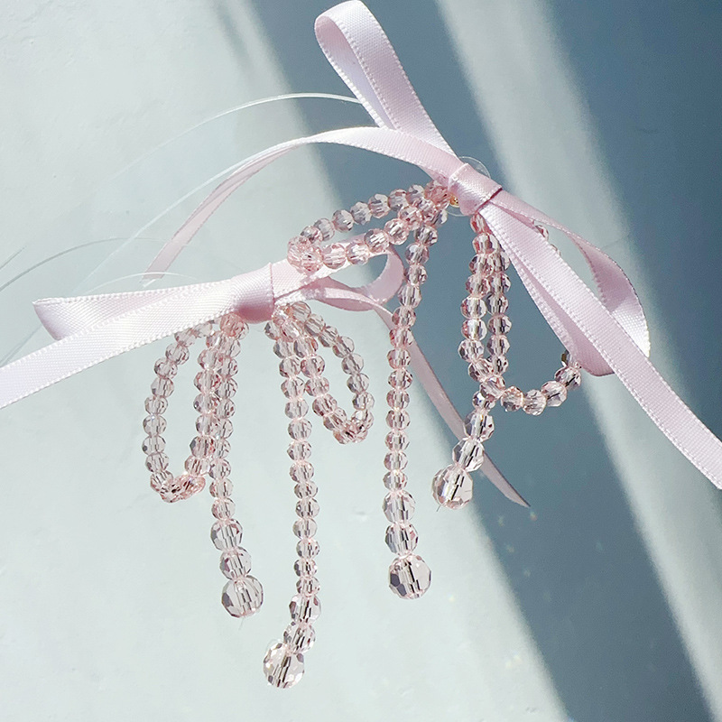 New Arrival 14K Gold Plated Sterling Silver Studs Romantic Sweet Crystal Beaded Ribbon Bow Knot Earrings for Women Gift