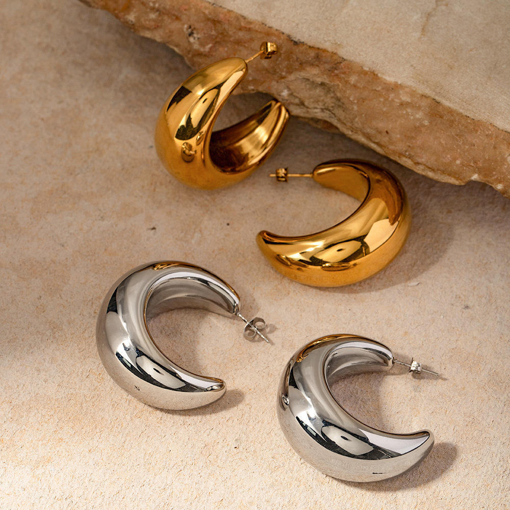 IVIAPRO Jewelry Hot Sale 18K Gold Plated Hypoallergenic Stainless Steel Moon Shaped Stud Earrings for Women