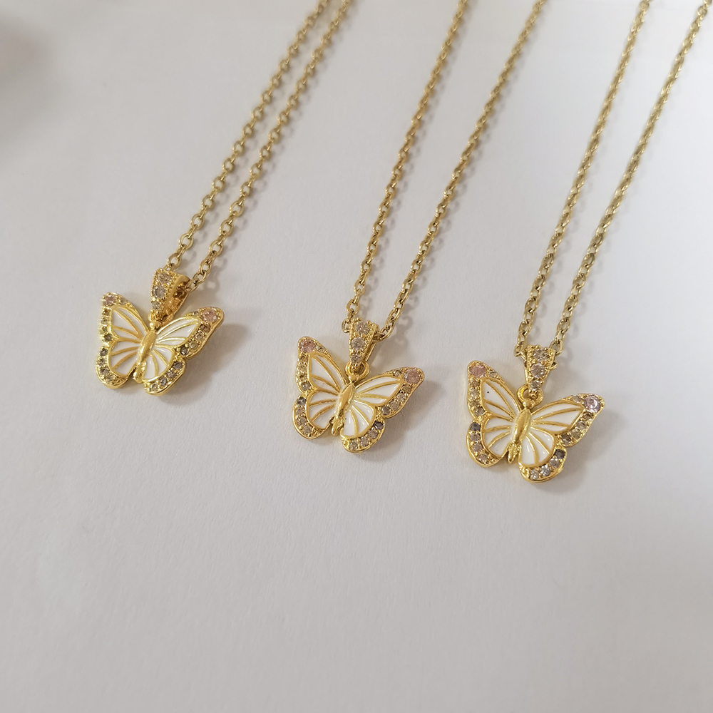 Trendy 18K Gold Plated Cute Cubic Zircon Butterfly Pendant Necklace for Women