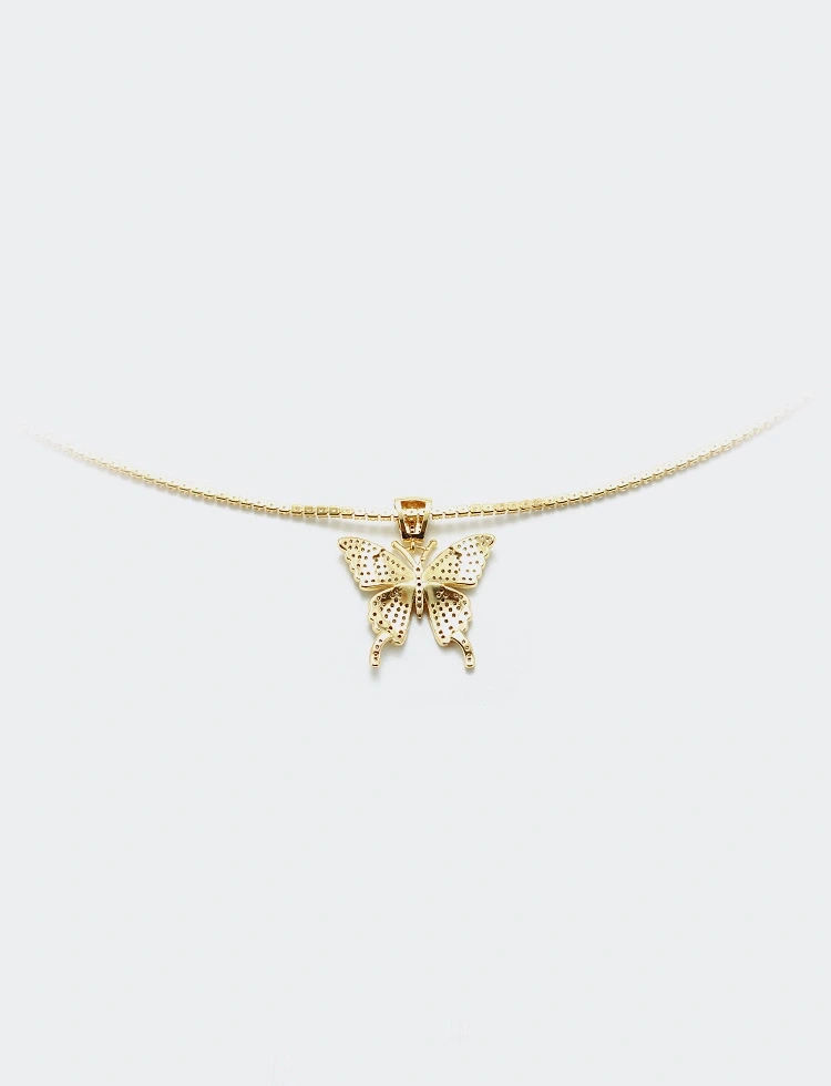 Fashion Jewelry Luxury 18K Gold Plated Cubic Zircon Butterfly Pendant Tennis Chain Necklace for Women