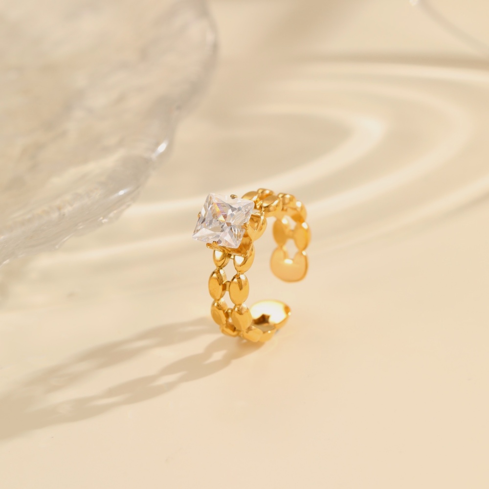 Hot Factory Wholesale Jewelry 18K PVD Gold Plated Personalized Stainless Steel Geometric Zircon Open Rings for Women