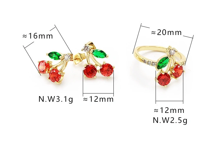 IVIAPRO Fashion Jewelry Sweet Fruit Earring 18K Gold Plated Cute Cubic Zircon Cherry Stud Earrings for Girls