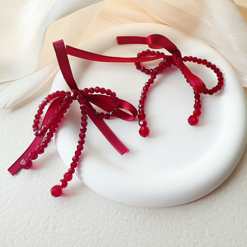 New Arrival 14K Gold Plated Sterling Silver Studs Romantic Sweet Crystal Beaded Ribbon Bow Knot Earrings for Women Gift