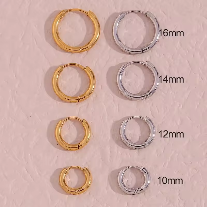 Hot Selling Fashion Tarnish Free Minimalist Style 18K Gold Plated Stainless Steel 10mm 12mm 14mm 16mm Hoop Earrings for Women