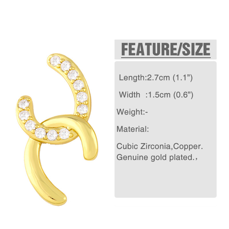 IVIAPRO Fashion Jewelry Wholesale 18K Gold Plated Double C Shaped CZ Stud Earrings for Women