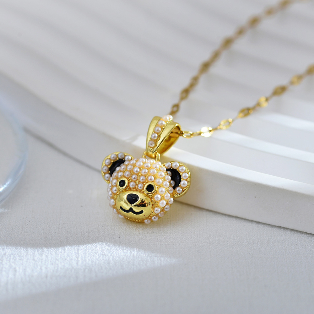 Fashion Jewelry Wholesale New 18K Plated Cubic Zircon Animal Jewelry Cute Bear Pendant Necklace for Girls