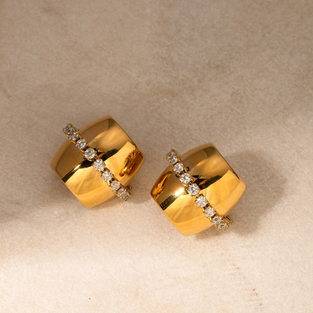 Fashion Jewelry Zircon Earring Gold Plated Stainless Steel U Shape Earrings Studs Hypoallergenic C Shape Stud Earrings