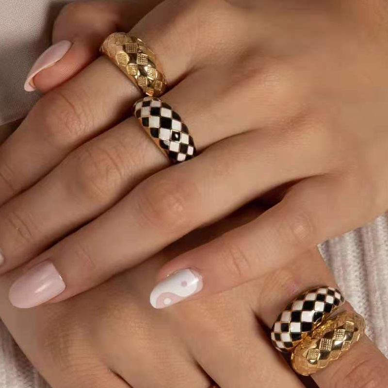 IVIAPRO Jewelry Tarnish Free & Water Resistant 18K Gold Plated Enamel Stainless Steel Rings for Women