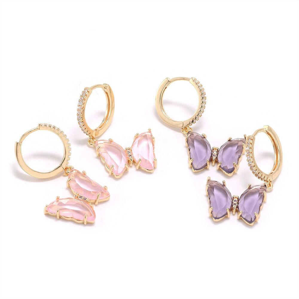 IVIAPRO Jewelry Wholesale 18K Gold Plated Beautiful CZ Butterfly Drop Earrings for Women Gifts