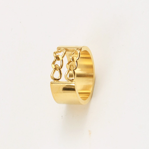 VIAPRO Men Women Jewelry Gift Wholesale Tarnish Free and Waterproof Double Chain Geometric 18K Gold Plated Stainless Steel Rings