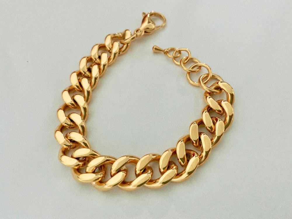 VIAPRO Fashion Jewelry Personalized 18K Gold Plated Stainless Steel Mens Women Chain Link Chain Cuban Bracelet