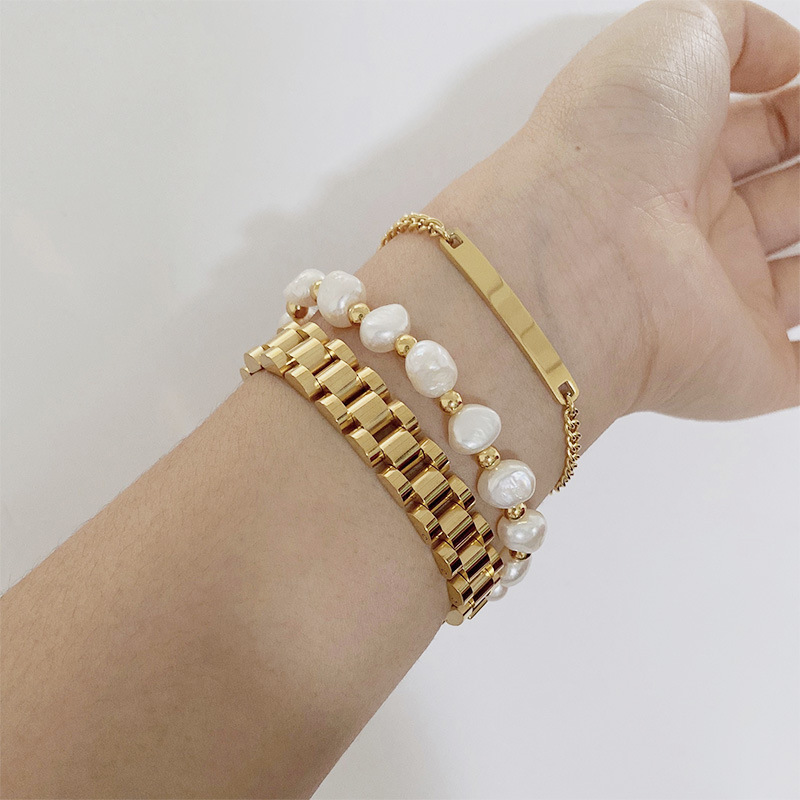 IVIAPRO New Arrival High End 18K Gold Plated Link Chain Bangles Watch Strap Stainless Steel Bracelets