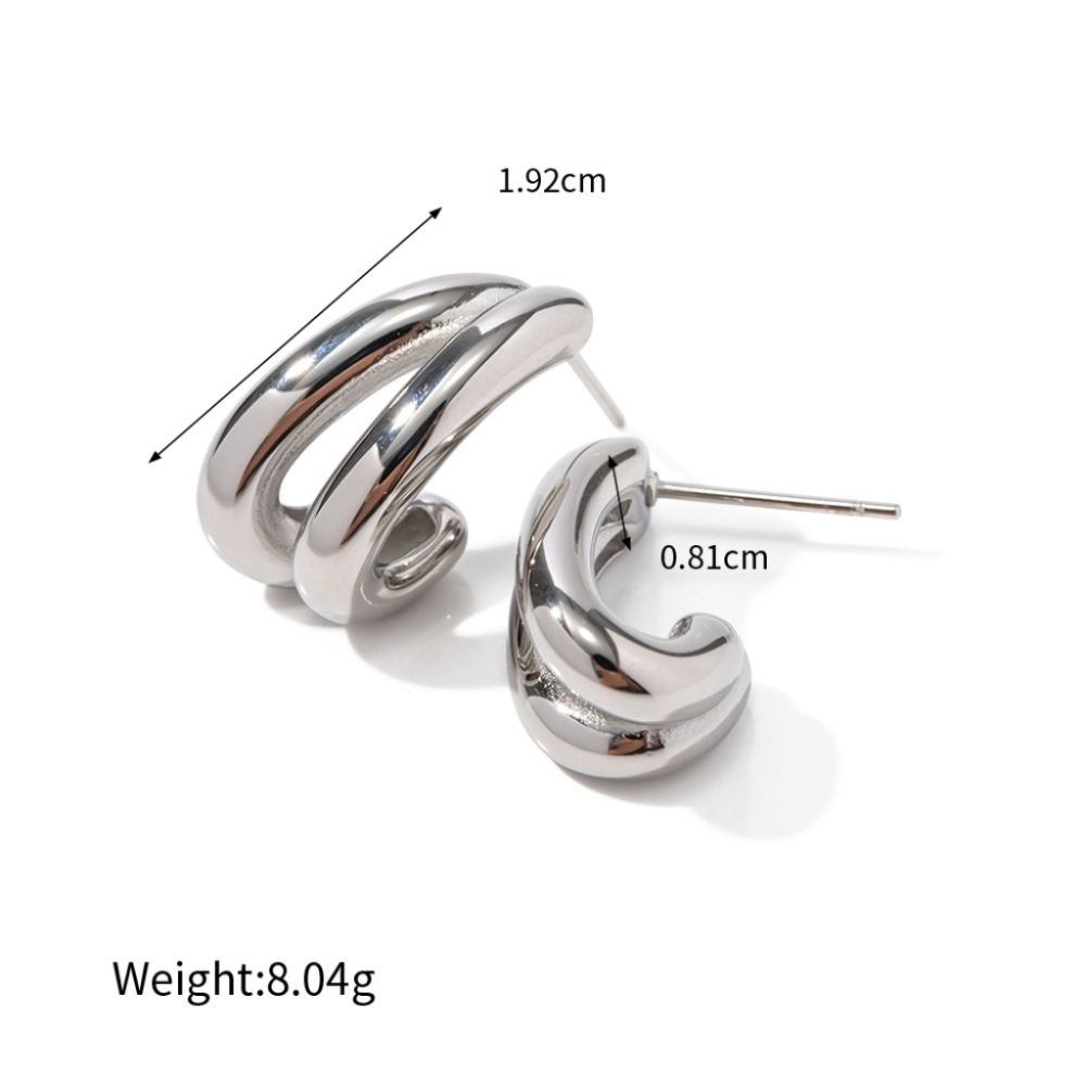 New Arrival Trendy 18K Gold Plated Stainless Steel Chic Double Rows Hoop Earrings for Women