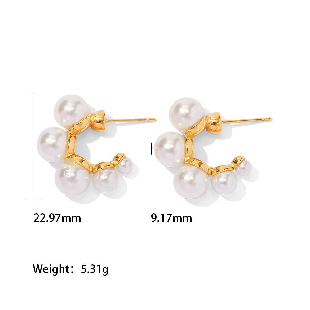IVIAPRO Trendy 18K Gold Plated Shell Pearl C-Shape Hoop Earrings for Women Stainless Steel Jewelry