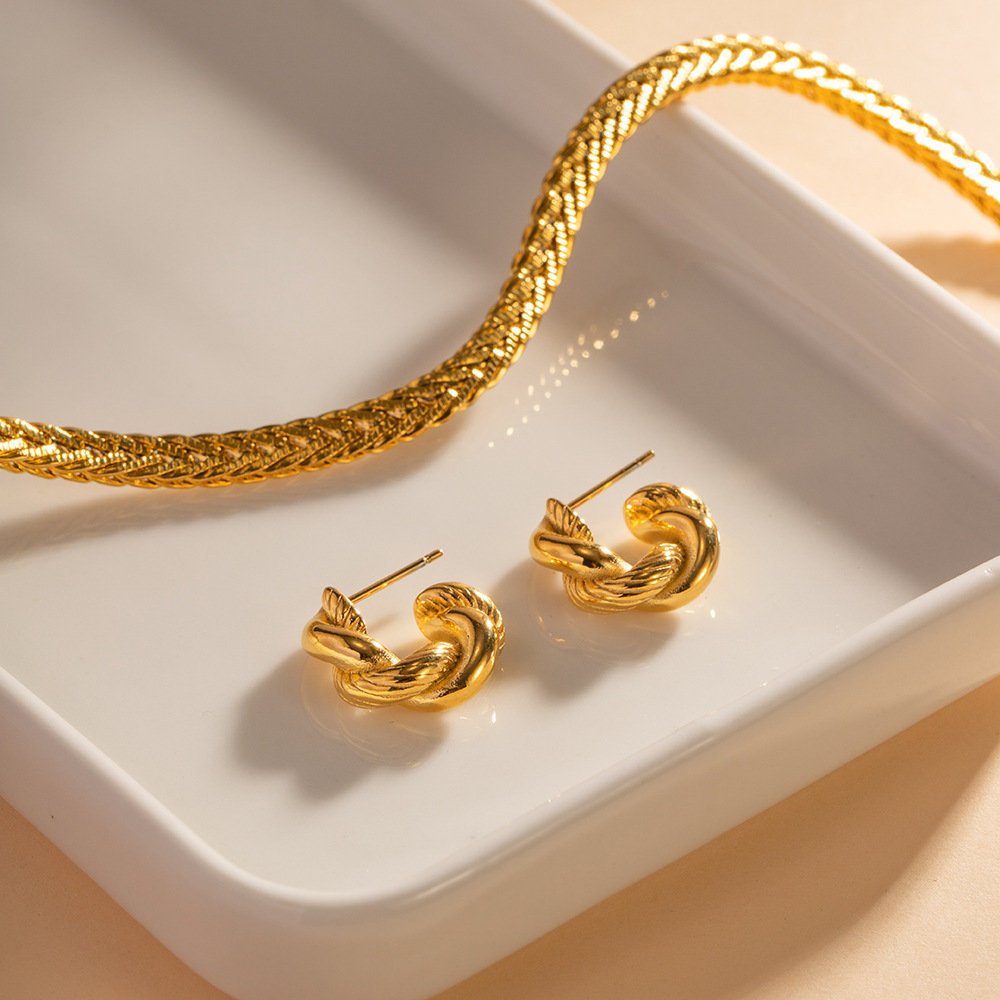 IVIAPRO Trendy Jewelry 18K PVD Gold Plated Tarnish Free Waterproof Chunky Twisted Stainless Steel Hoop Earrings