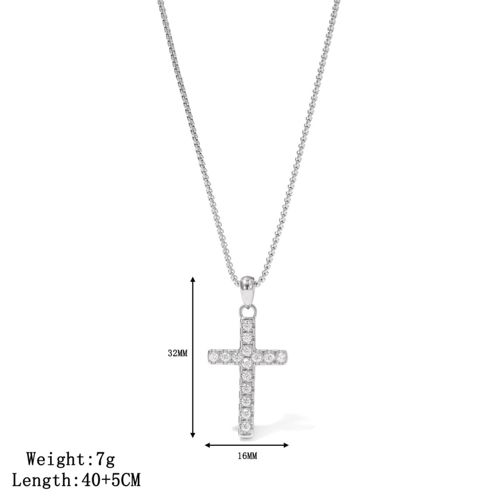 Hot Sale Stainless Steel Jewelry Wholesale Tarnish Free 18K Gold Plated Hiphop Cubic Zircon Cross Pendant Necklace for Women Men