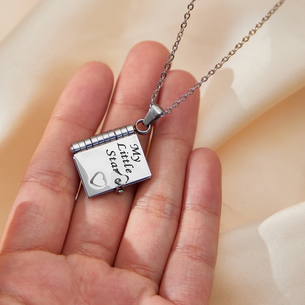 New Design Hot Seller Stainless Steel Non-tarnish Letters Customized Engraving Book Shaped Pendant Necklace for Gift