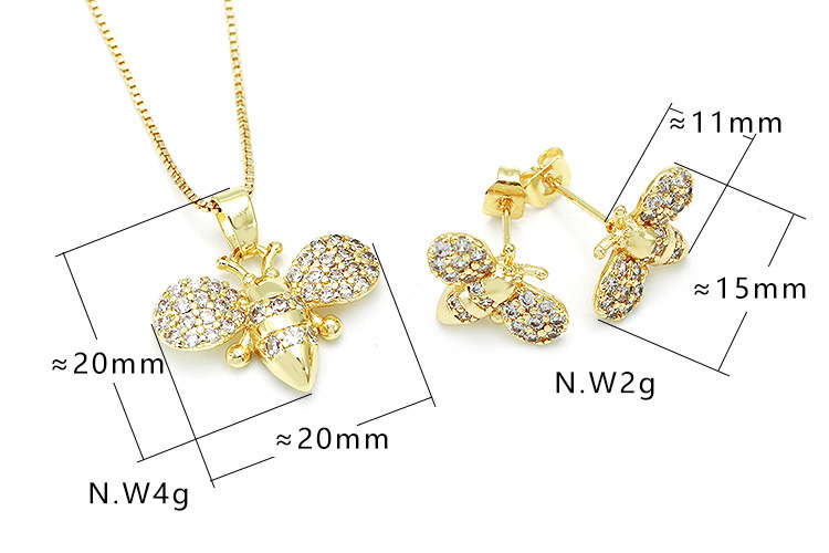 IVIAPRO Fashion Jewelry Wholesale 18K Gold Plated Cubic Zirconia Bee Pendant Necklace for Women