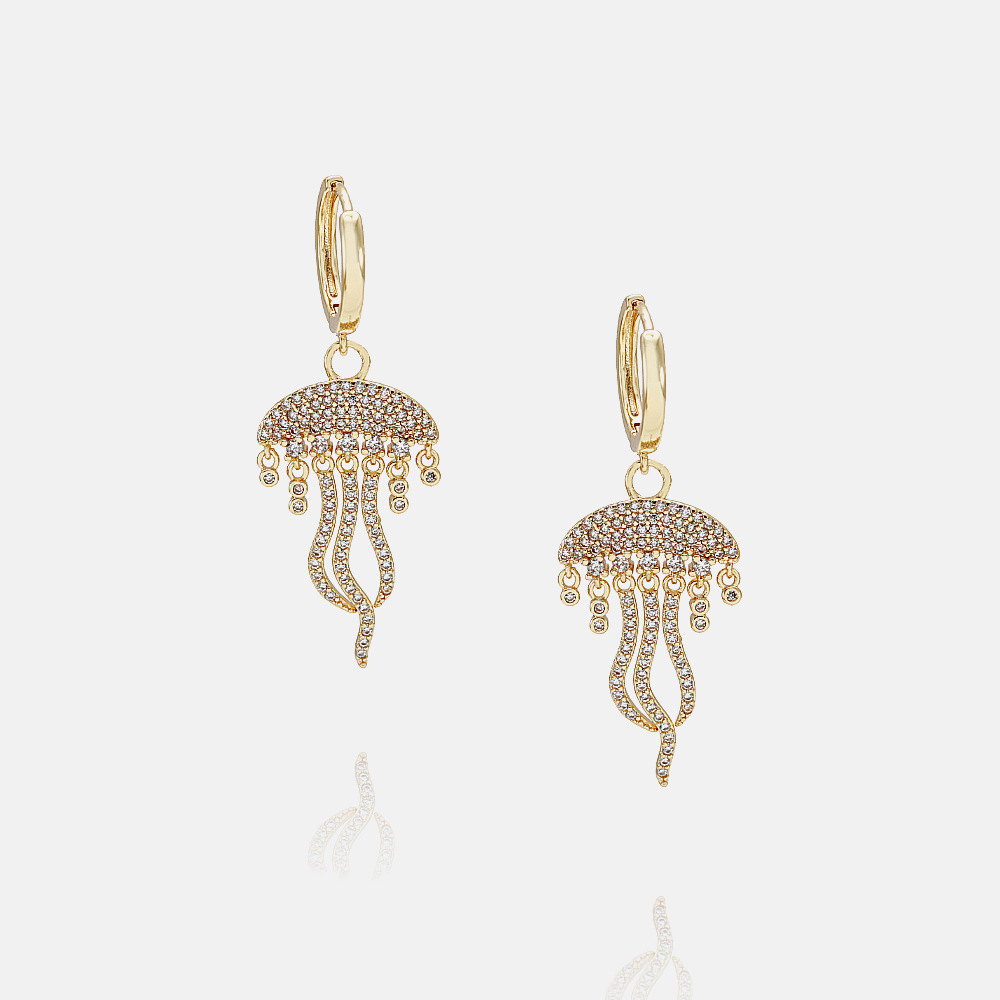 Fashion Jewelry 18K Gold Plated Cubic Zircon Jellyfish Pendant Hoop Earrings for Women