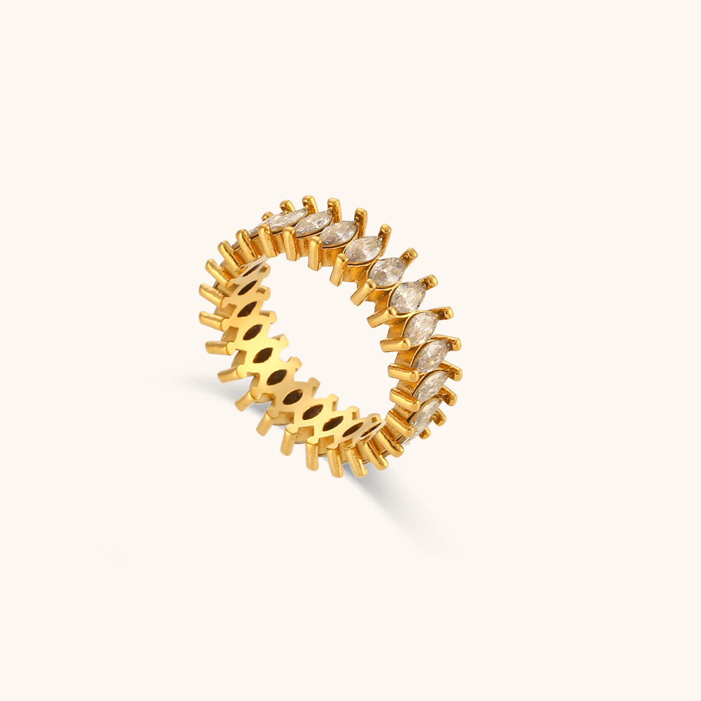 Fashion Jewelry Wholesale Stainless Steel 18K Gold Plated Eye Shaped Zirconia Rings Tarnish Free & Waterproof