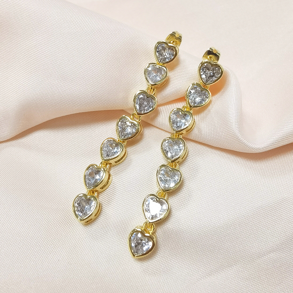 Hot Selling Trendy Jewelry Elegant 18K Gold Plated Colorful Heart Zircon Tassel Earrings for Women