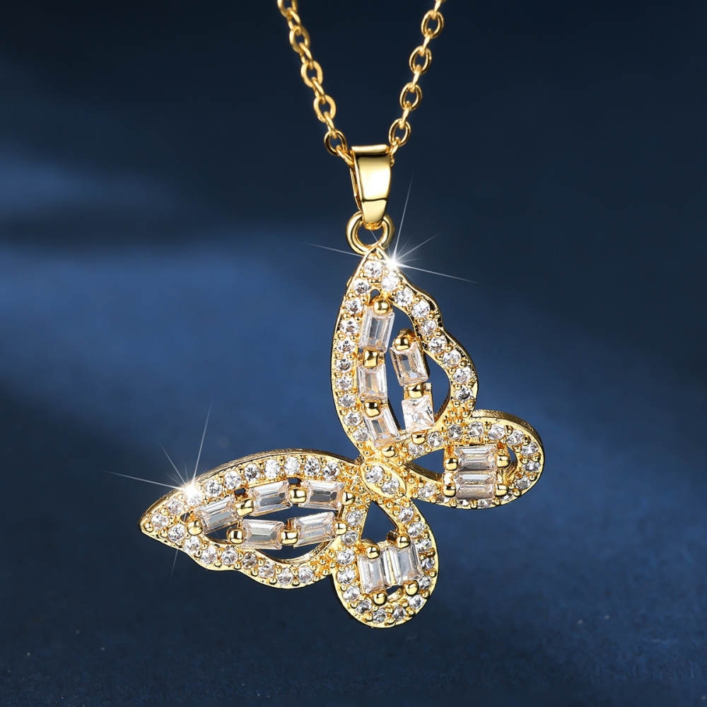 Trendy Jewelry Wholesale Fashion Gold Plated Pendant Necklace Sweet Cubic Zircon Butterfly Necklace for Girls